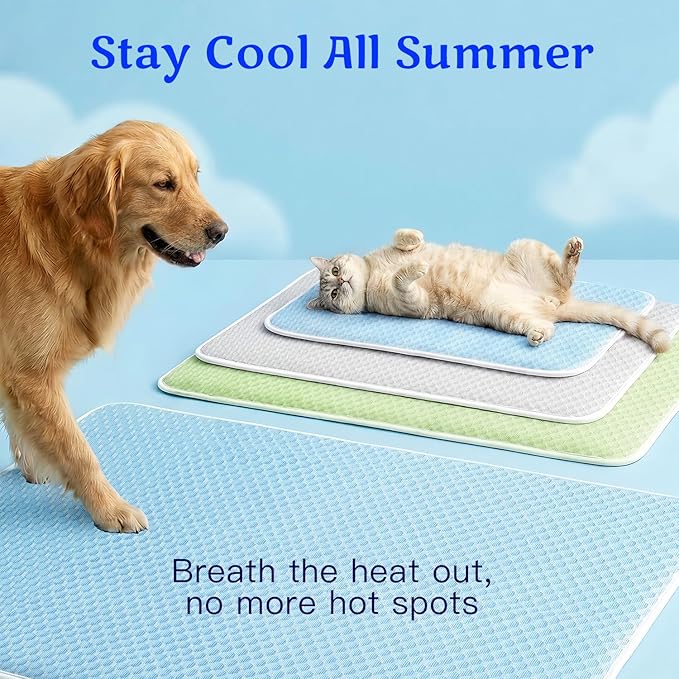 Mora Pets Dog Cooling Mat Instant Self Cooling Pad for Dogs & Cats Breathable Washable Summer Pet Cool Mat Indoor Outdoor, Puppy Cold Blanket for Floor Crate Car Travel Use Medium 36'' x 27'' Blue