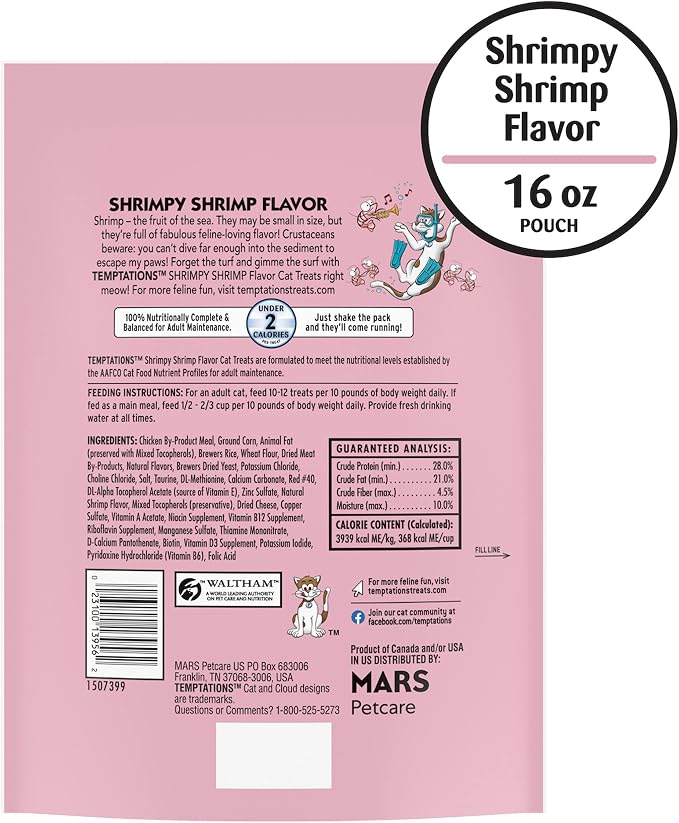 Temptations Classic Crunchy and Soft Cat Treats, Shrimpy Shrimp, 16 oz. Pouch