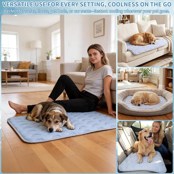 Dog Cooling Mat Non-Toxic Self Cooling Pad for Dogs Cats in Hot Summer Cool Pad Washable & Easy Clean