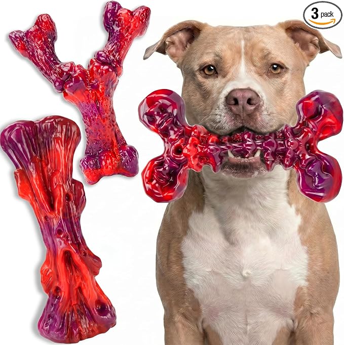 Kseroo 3-Pack Beef Flavored Dog Chew Toys for Aggressive Chewers, Red-XL | Indestructible, Heavy Duty, Rock-Hard Solid Nylon Bones for Medium & Large Dogs 25-90lbs, Tough, Long-Lasting, Keep Them Busy