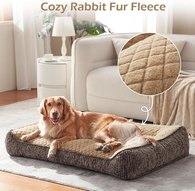 JOEJOY XL Orthopedic Dog Beds Large Sized Dog, Extra Thick Supportive Big Dogs Couch Bed with Sides, Ultra Soft Pet Bed Sofa for Large Dogs, Brown, 42''x30''