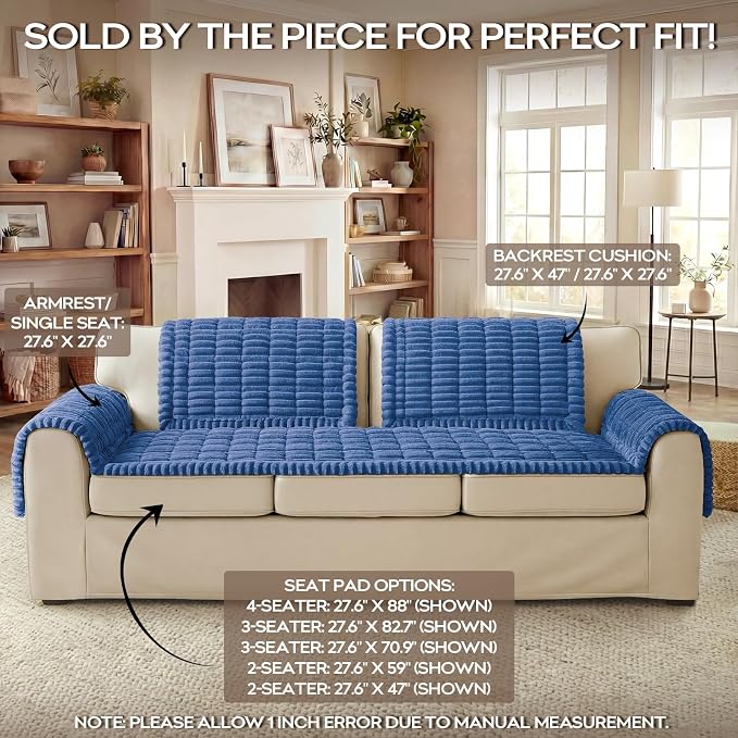 decorUhome Non-Slip Fuzzy Couch Cover for Dogs, Soft Thick Washable Pet-Friendly Protector, Sofa Slipcover for 3 Cushion Couch Sofa, Navy Blue, 27.6" x 82.7"