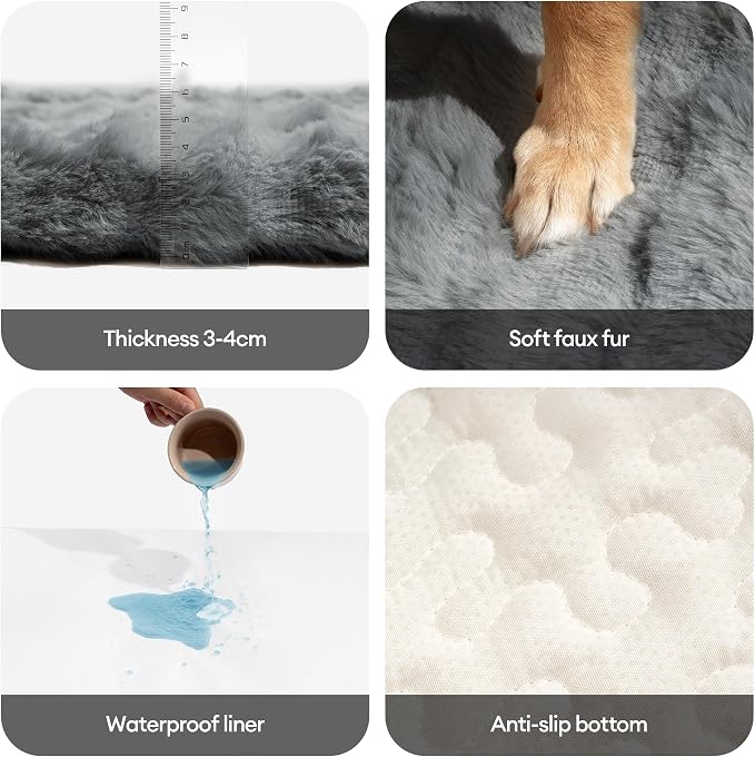 FUNNY FUZZY Pet Couch Cover for Sofa, Waterproof Couch Cover for Dogs Washable, Pet Friendly Fuzzy Sofa Covers Thick Soft Dog Bed Mat Non Slip for Couches and Sofas, Grey, 27.6"×82.7"