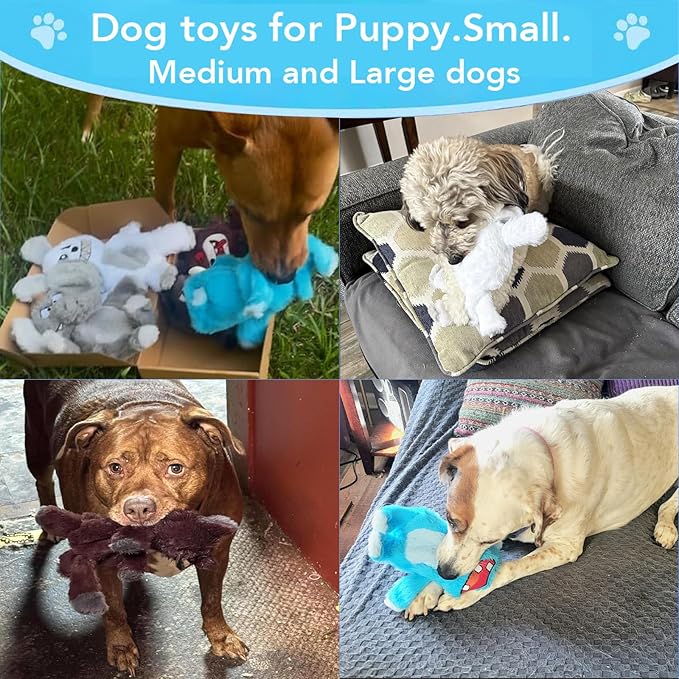 Bzonsmart Dog Squeaky Toys Tough Plush Chew Toys Bundle for Small Medium Large Dogs Interactive Dog Toys to Keep Them Busy Durable Dog Toys for Teething Chewing Playing Training