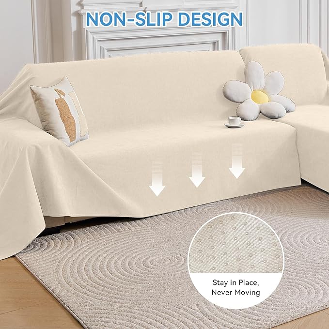 Deep Dream Sectional Couch Covers, 2 Pieces 100% Waterproof L Shaped Sofa Cover, Non Slip Couch Cover for Dogs Cats Washable, Pet Friendly Sofa Slipcovers Furniture Protector (XX-Large, Beige)