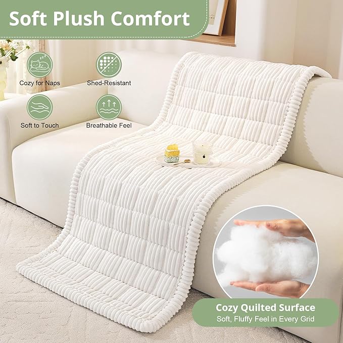 OstepDecor Couch Cover for Dogs, Washable Non Slip Sofa Cover for Pets, Soft Couch Covers for Sofa, Loveseat and Sectional, Furniture Protector Against Pet Hair & Scratches (35.4" x 47.2", White)