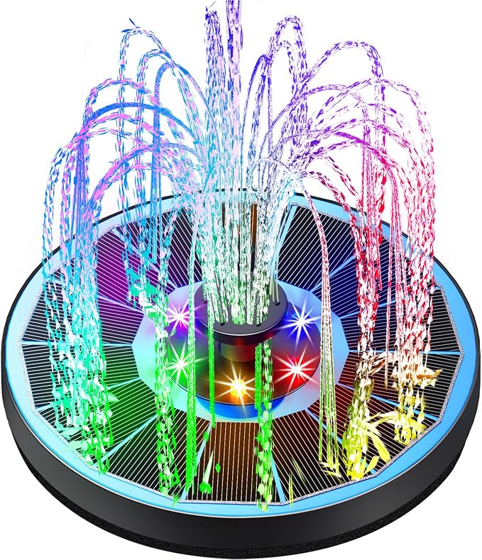 Yzert Solar Fountain Glass Panel with 2200 mah Battery, 3.5W Floating Solar Water Fountain with 4 Fixed Rods, Solar Pump for Bird Bath, Garden, Pond, Pool, Outdoor (Blue Panel Colorful Lights)