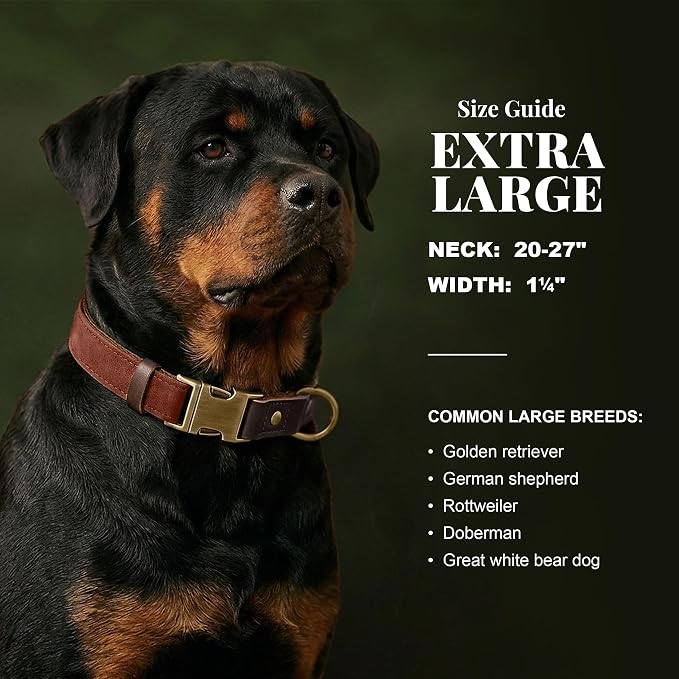 Didog Soft PU Leather Dog Collar for Large Dogs,Classic Adjustable Wide Dog Collars with Quick Release Metal Buckle,Easy Clean and Comfortable,Reddish Brown,XL Neck 20-27", Width 1¼"