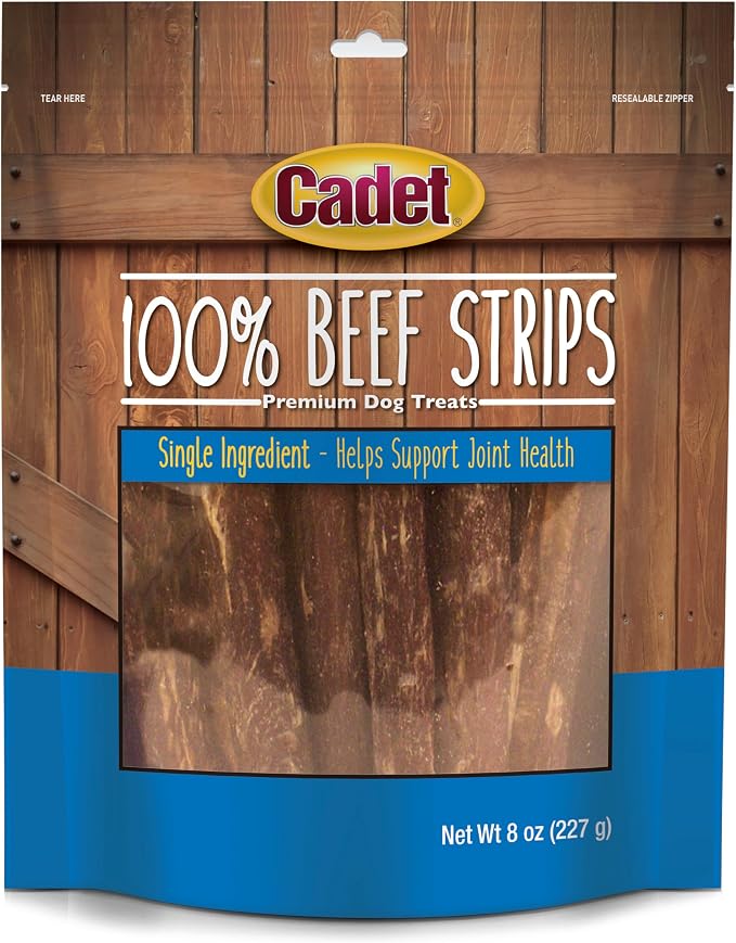 Cadet 100% Beef Strip Long Lasting Chews for Dogs, Single Ingredient Beef Esophagus Dog Treats, Natural High Protein Rawhide Alternative for Small & Large Dogs, 16 Ounce