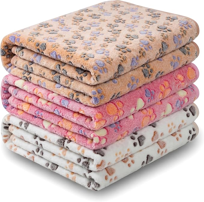 1 Pack 3 Blankets Premium Soft Fluffy Pet Flannel Blanket, Paw Printed Throw for Dogs, Cats and Puppies (Cute Paw Set, 41×31 inch, Pack of 3)