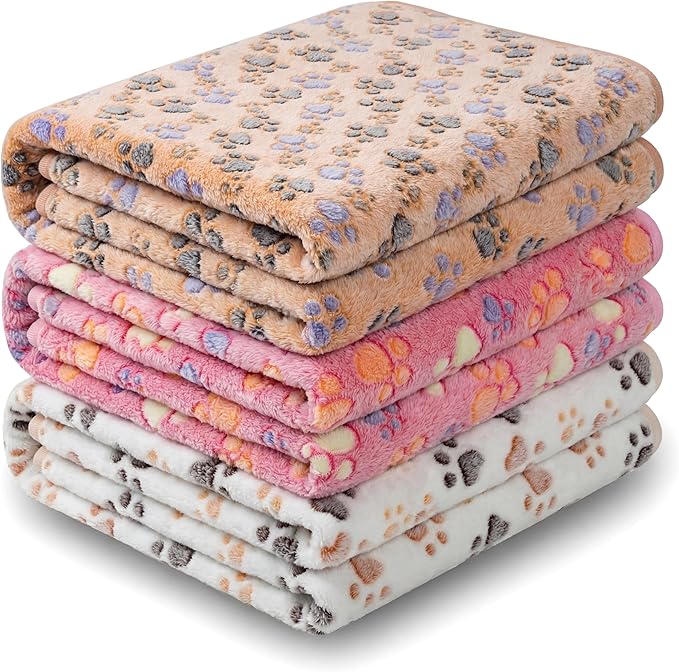 1 Pack 3 Blankets Premium Soft Fluffy Pet Flannel Blanket, Paw Printed Throw for Dogs, Cats and Puppies (Cute Paw Set, 30×20 inch, Pack of 3)