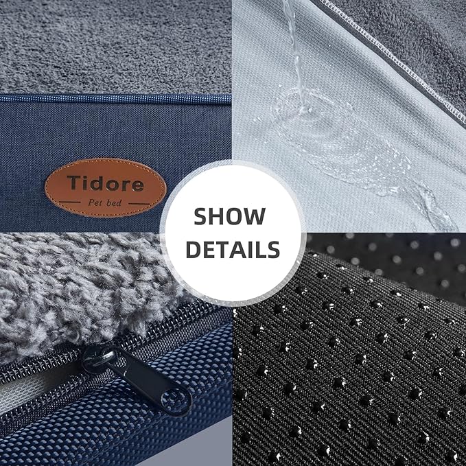 Tidore Orthopedic Dog Bed Medium Size Dog, Durable Egg Crate Foam Sofa Dog Bed wit Washable Removable Cover,Waterproof Lining,Pet Bed for Large Dogs (Dark Grey-Velvet, 26.4" L x 21.7" W x 6.2" Th)