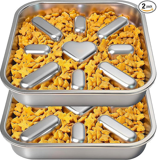 2-Pack Slow Feeder Dog Bowls with Non-Slip Mat, Stainless Steel Slow Feeder for Small & Medium Dogs, 2.5 Cups Pet Bowl for Slows Down Eating, Dishwasher Safe, Anti-Gulping Dog Bowl