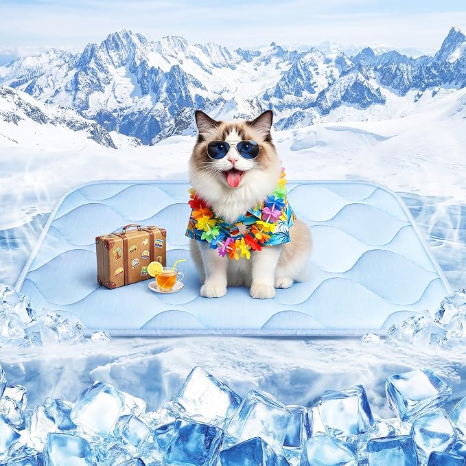 Cooling Mat for Dogs and Cats 24" x 18", Premium Pet Cooling Bed Indoor Outdoor with Waterproof Cover & Ice Silk, Summer Cool Pad for Puppy Kitty, Non-Slip Washable Pet Blanket for Crate Kennel