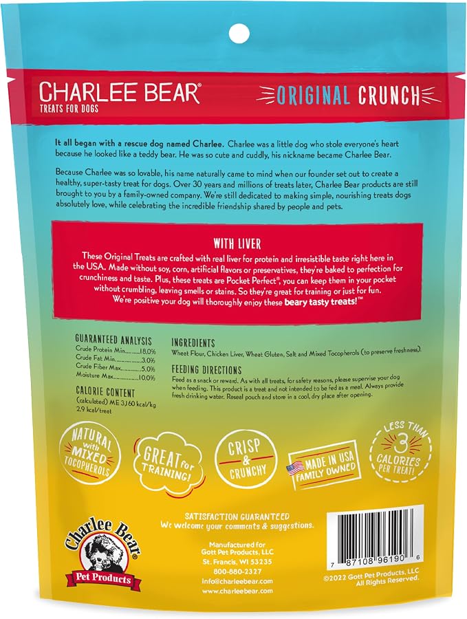 Charlee Bear Dog Training Treats, Chicken Liver Recipe, Low Calorie (Under 3 Calories), Limited Ingredient Crunchy Dog Treats, 16 oz. Resealable Bag