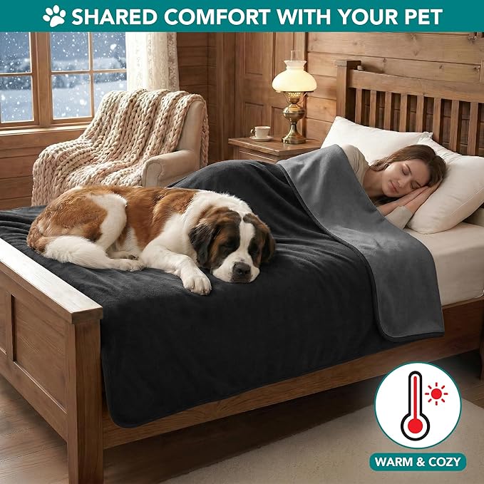 PetAmi Waterproof Dog Blanket for Couch, Pee Proof Reversible Cat Blanket for Sofa Bed Furniture Protector, Soft Fleece Washable Pet Throw for Dogs Cats Puppies Kittens, 40x60 Black Gray