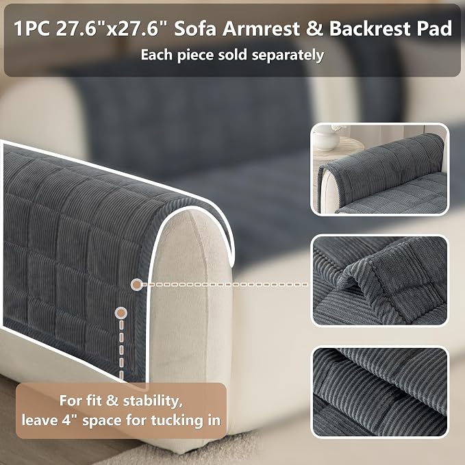 Premium Washable Couch Cover for Dogs, Non Slip Sectional Sofa Protector for L Shape Couch,Dog Couch Cover for Waterproof(1PC/27.6"x27.6",Dark Grey)