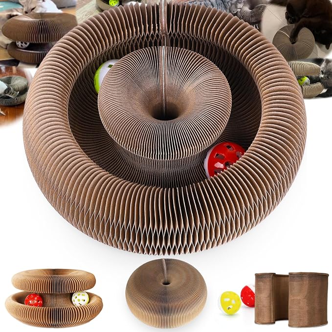 Magic Organ Cat Scratcher Board with 2 Bell Ball, Cat Ball Adventure The Ultimate Interactive Mental Physical Exercise for Indoor Cats Toy