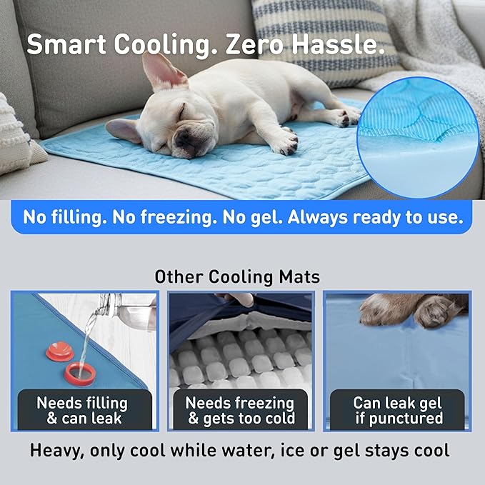 INSPECTOR TAIL Dog Cooling Mat - No Freeze Needed, Self-Cooling Pad for Extra Large Dogs, Washable Portable for Crate Kennel Car Sofa Bed Floor, Indoor Outdoor Summer Use, 47"x31" with Carry Bag