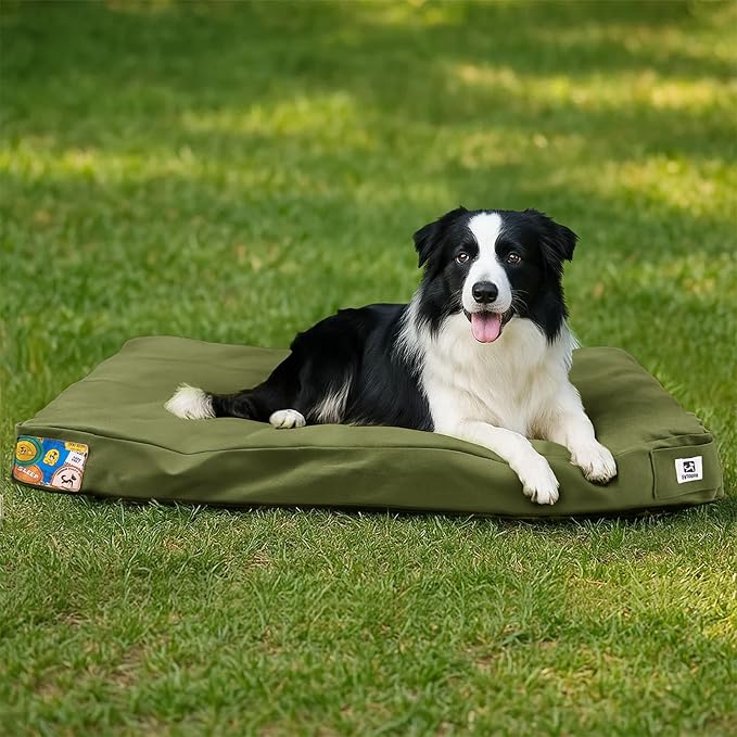Sytopia 36 Inch Canvas Outdoor Dog Bed for Large Dogs, Durable Dog Bed with Waterproof Machine Washable Removable Cover, Indoor Patio Pet Pad for Crate, Green