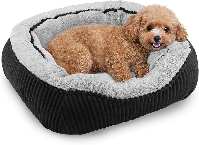 Dog Beds for Small Medium Large Dogs & Cats. Washable Pet Bed, Orthopedic Dog Sofa Bed, Soft Calming Sleeping Warming Puppy Bed (Black, Small-(20’’x 19’’x 6’’))