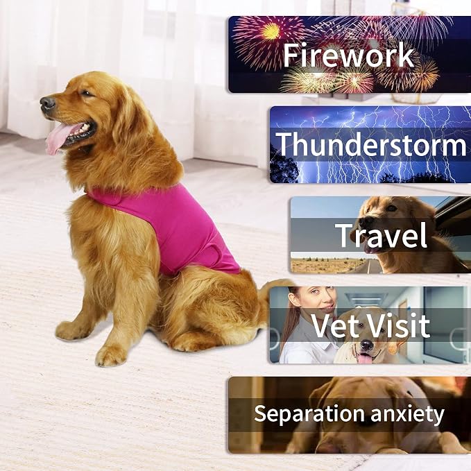 Comfort Dog Anxiety Relief Coat, Dog Anxiety Calming Vest Wrap for Thunderstorm,Travel,Fireworks,Vet Visits,Separation XS Small Medium Large XL Dog(XL,Rose)