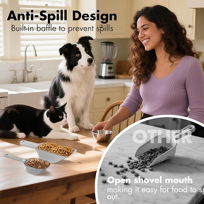 Food Scoop, Cup Capacity Dog Food Scooper With Measuring Lines For Dog, Puppy and Cat Coffee Bean Flour Scoop Set (Grey)