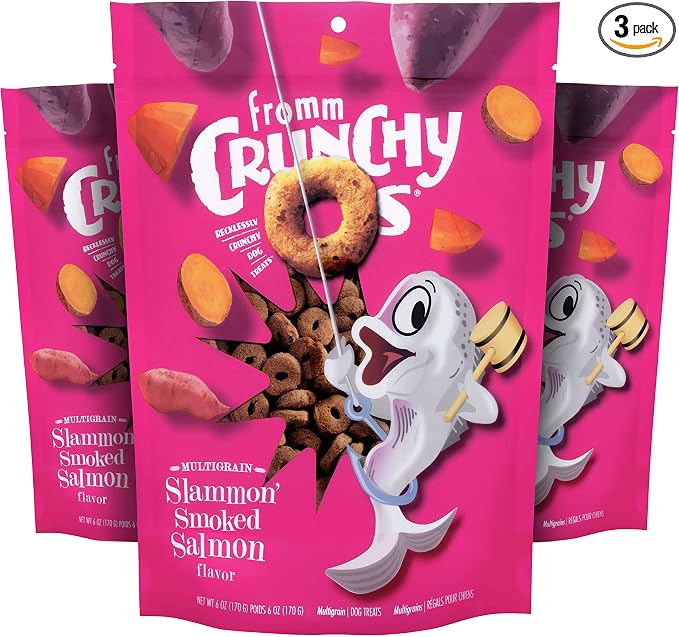 Fromm Crunchy Os Slammon' Smoked Salmon Dog Treats - Premium Crunchy Dog Treats - Salmon Recipe - Pack of (3) 6 oz Bags