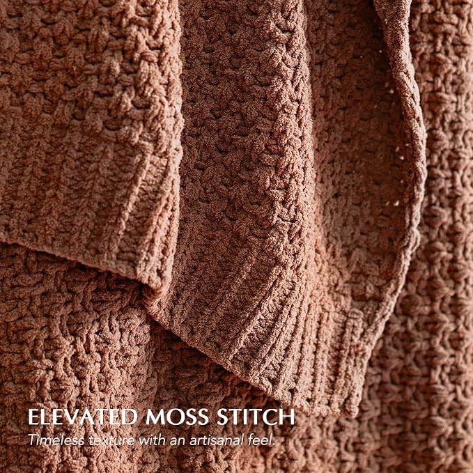 EVERGRACEHOME Chunky Chenille Knit Throw Blanket for Couch, Soft Luxurious Oversized Queen Moss Stitch Blanket for Bed, Cozy Farmhouse Knitted Throw for Sofa, Terracotta Clay, 90" x 90"