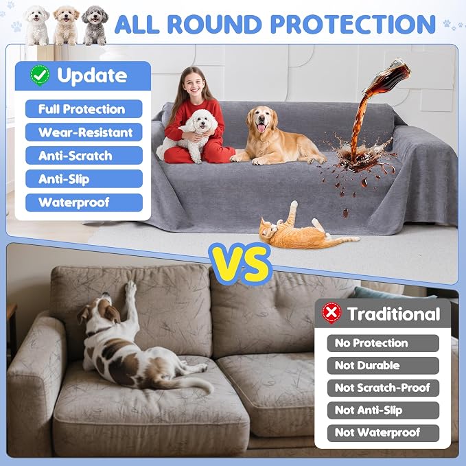 Loiion 100% Double-Sided Waterproof Dog Sofa Cover - Anti-Slip, Leakproof Couch Cover, Pet-Friendly Couch Protectors for Puppy, Large Dog, Kids and Pets134 X71