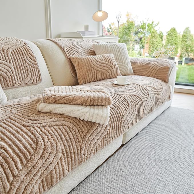 OTOB Sofa Covers Dog Couch Cover Washable, Fuzzy Plush Sofa Slipcovers Furniture Protector, Non Slip Pet Couch Covers for 3 Cushion Couch Sofa, All Seasons, 1 Piece (Coffee, 35.4"x82.7")