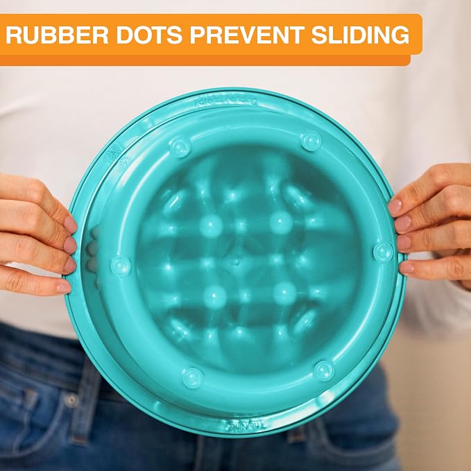 The Niner Slow Feed Bowl - Raised Peaks Slow Down Pets Eating - Fits Elevated Feeders Including Neater Feeder Large Sizes - Gentle on Teeth and Gums - Holds up to 2 Cups (Aquamarine)
