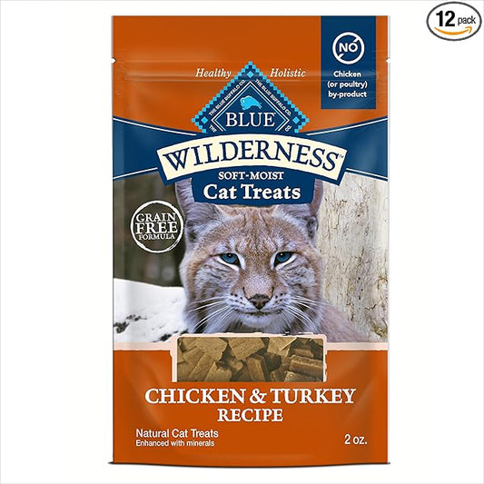 Blue Buffalo Wilderness Soft Cat Treats, Grain-Free and Protein-Rich, Great for Training, Chicken & Turkey Recipe, 2-oz. Bag