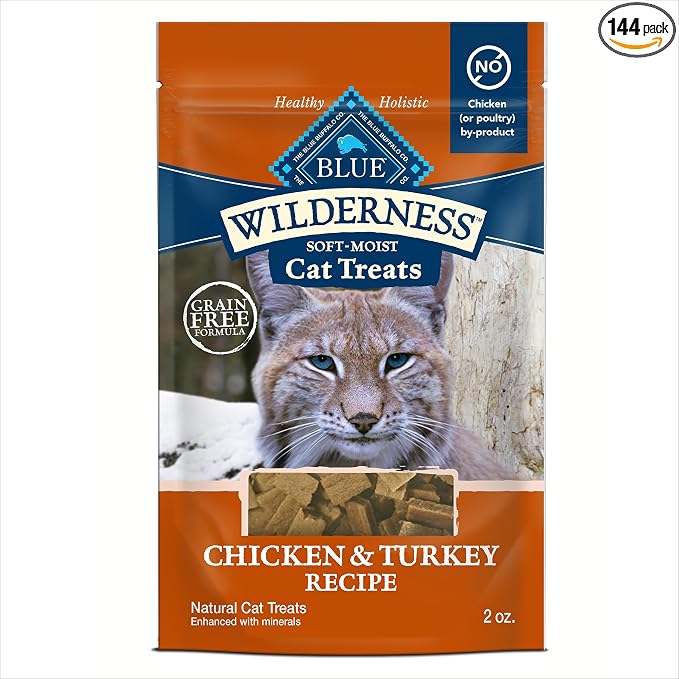 Blue Buffalo Wilderness Soft Cat Treats, Grain-Free and Protein-Rich, Great for Training, Chicken & Turkey Recipe, 2-oz. Bag (Pack of 12)