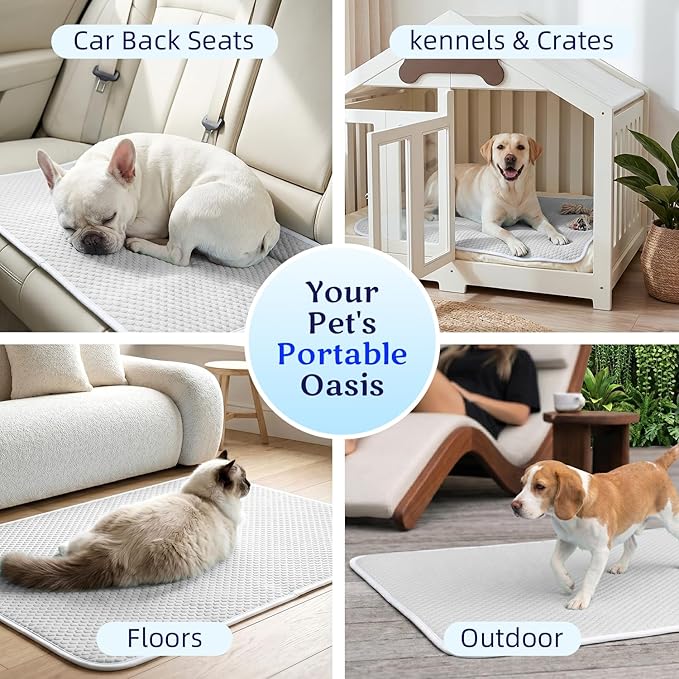 Mora Pets Dog Cooling Mat Instant Self Cooling Pad for Dogs & Cats Breathable Washable Summer Pet Cool Mat Indoor Outdoor, Puppy Cold Blanket for Floor Crate Car Travel Use Small 28'' x 22'' Grey