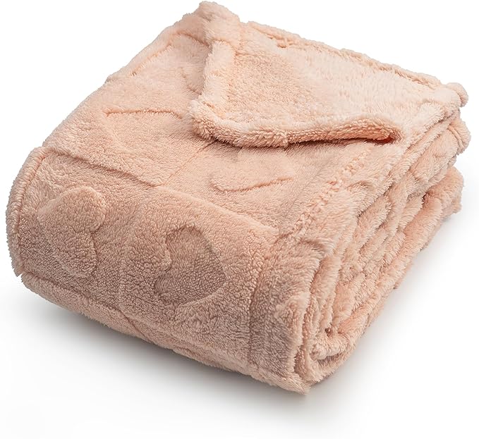 Americanflat 30x40 Jacquard Kids Throw Blanket - Soft and Breathable Mini Fleece Throw Blanket for Couch, Bed, Chair - Fleece Blankets Perfect for Home, Bedroom, or Outdoor Use - Heart Design in Pink