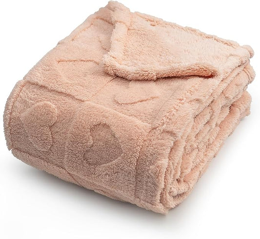 Americanflat 30x40 Jacquard Kids Throw Blanket - Soft and Breathable Mini Fleece Throw Blanket for Couch, Bed, Chair - Fleece Blankets Perfect for Home, Bedroom, or Outdoor Use - Heart Design in Pink
