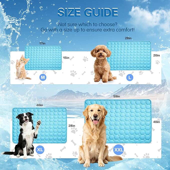 Cooling Mat for Dogs & Cats, Q-Max>0.4 Washable Cooling Pad for Small, Medium, Large & XL Pets, Portable Non-Slip Indoor & Outdoor Cooling Dog Bed Mat for Floor, Sofa, Car Seat, Crate, Kennel