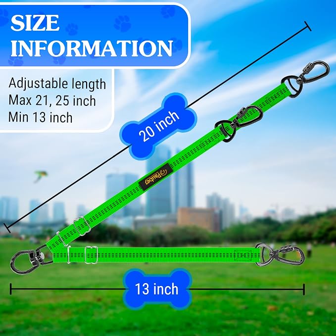 Dog Leash – Dual Reflective with Non-Tangle Design – Heavy Duty Nylon and Metal Buckles – Ideal (Green, 2 Dog Leash)