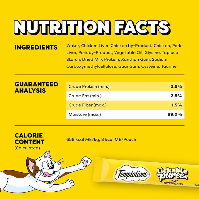 Temptations Creamy Puree Squeezable Lickable Cat Treats, Wet Cat Treats with Chicken, 0.42 oz. Tubes, 4 Count, Pack of 11 (44 Total)