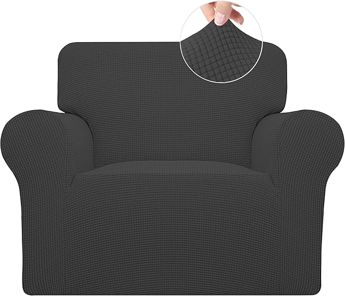 Easy-Going Stretch Chair Sofa Slipcover Washable Dark Gray | 1-Piece Couch Sofa Cover Furniture Protector for Living Room Soft with Elastic Bottom For Kids, Pet. Spandex Jacquard Fabric