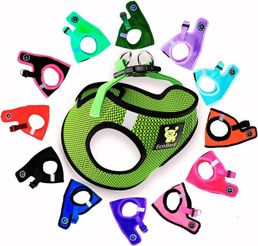 EcoBark Teacup Dog Harness- Luxury Soft Step in Dog Harness for Tiny Dogs & Puppies (Neon Green, XXXS)