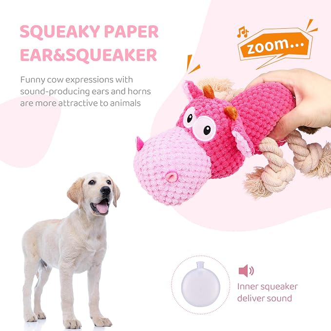 IOKHEIRA Indestructible Dog Squeaky Toys for Large Aggressive Chewers, Stuffed Animals with Cotton Material and Crinkle Paper, Durable Chewing Toys