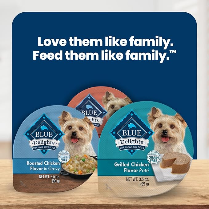 Blue Buffalo Delights Grilled Chicken Flavor Paté Natural Grain Free Wet Dog Food for Small Breed Dogs in Savory Juice with Natural Ingredients, Vitamins & Minerals, 3.5-oz. Each (12 Cups)