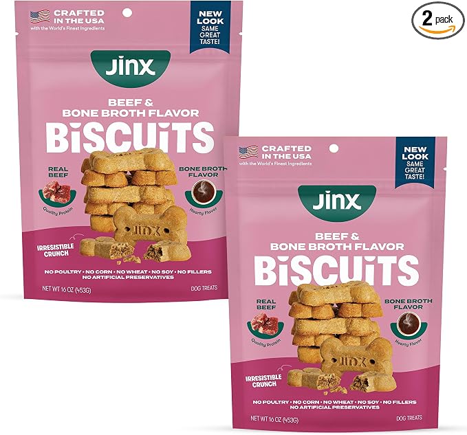 Jinx Oven-Baked Beef Bone Broth Biscuit Dog Treats Bundle - Pack of 2