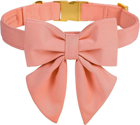 Maca Bates Candy Pink Dog Collar with Cute Solid Sailor Bow Tie for Large Girl Boy Dogs,Girly Adjustbale Durable Breakaway Soft Collars with Bowtie for Female Male Puppy,Pet with Metal Buckle