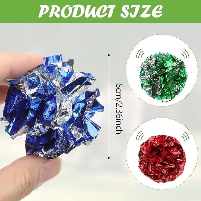 Silkfly 15 Pcs Polyester Film Crinkle Balls Cat Toys 2.36" Interactive Crinkle Ball, Colorful Balls Chew Toy for Cat Chase Ball Toys Attract Cats for Indoor Cats and Kittens to Keep Fit and Active