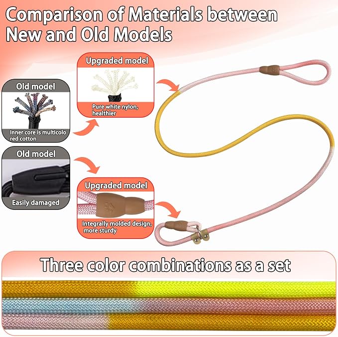 FOVRLZSE 3-Pack Lightweight Adjustable Nylon Dog leashes Leather Buckles Macaron Dog leashes for S/M Dogs,5.2ft Long,White Ultra-Soft eco-Cotton Lining,No Collar Needed