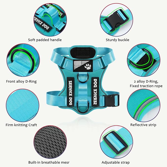 Service Dog Harness, Reflective Dog Vest Harness with 5 PCS Patches, Adjustable Soft Oxford Pet Harness, Inner Layer Mesh, Easy to Control for Small Medium Large Dogs