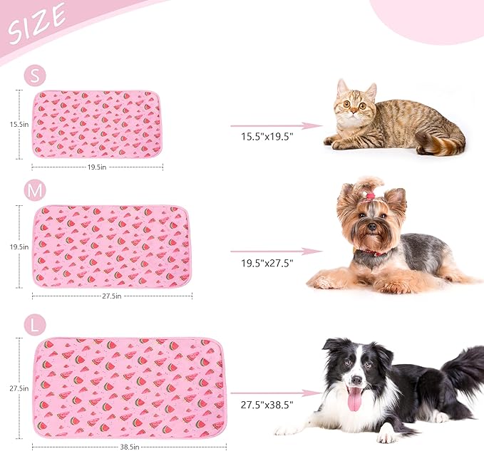 DELIFUR Dog Cooling Mat- Pet Cooling Mat Outdoor for Dogs Ice Pad for Puppy Small Medium Dog Machine Washable (Large, Pink Watermelon)